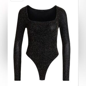 JLUXLABEL Black Shimmer Long Sleeve Bodysuit